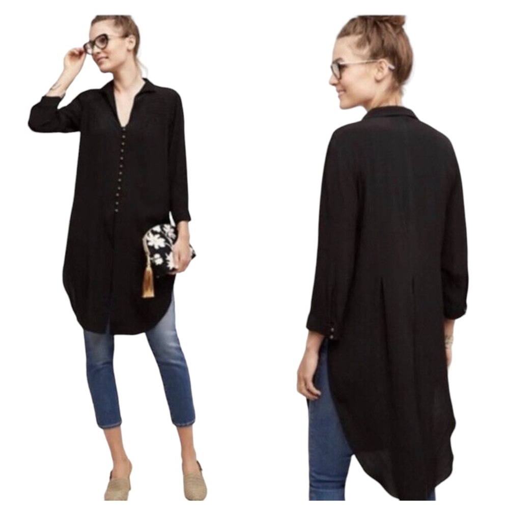 MAEVE Anthropologie Ceycan Black Long Sleeve Tunic Size 6
